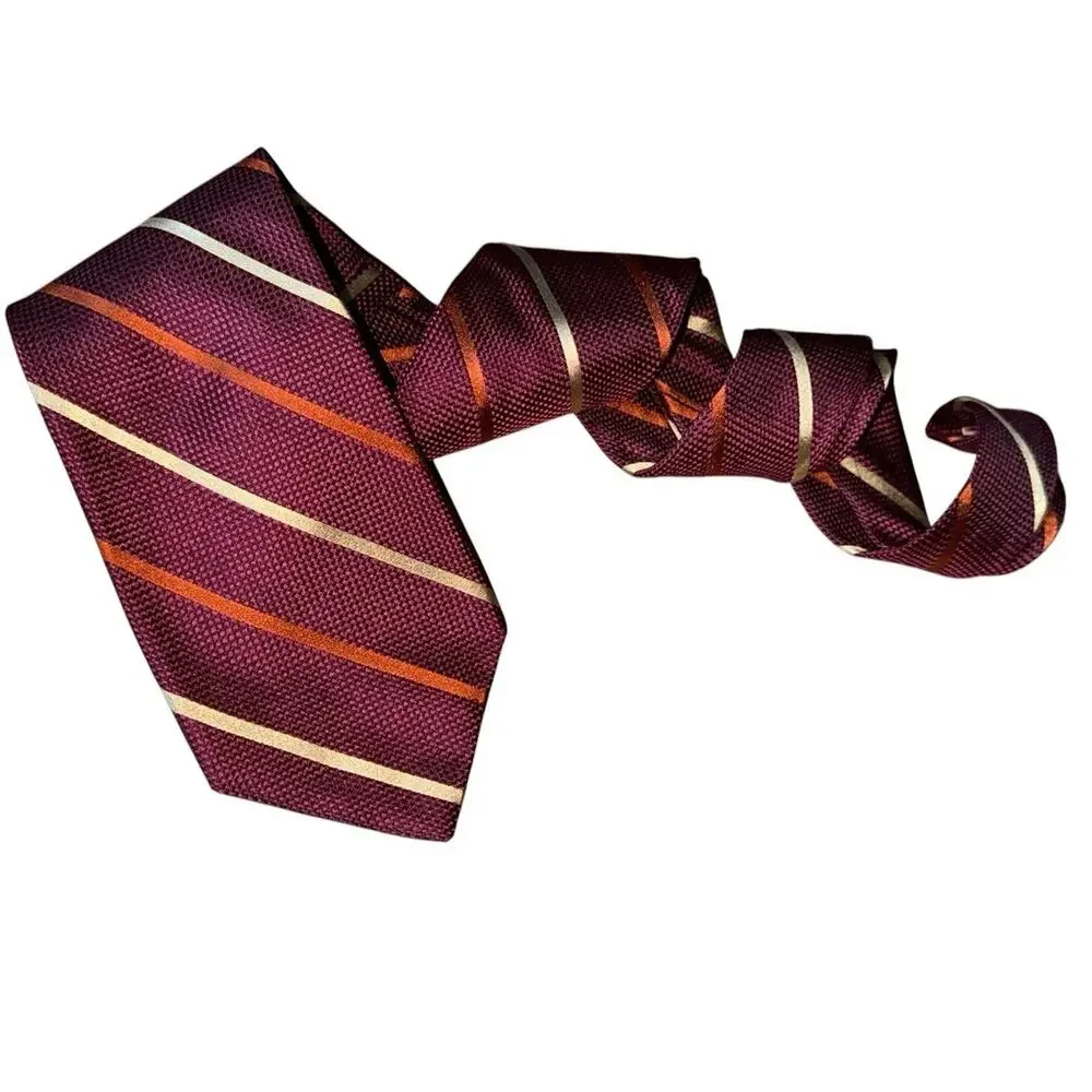 Executive Collection Tom James Tall Man Silk‎ Tie Burgundy Stripe Necktie Formal